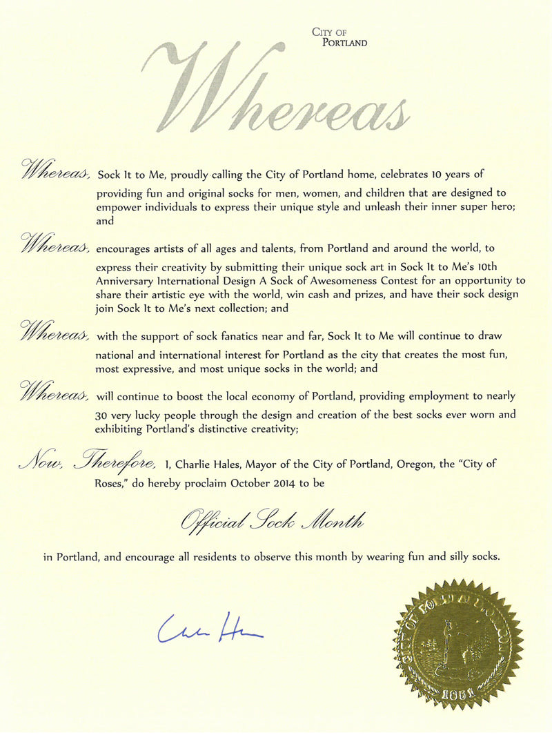 October Proclaimed Official Sock Month By Mayor Charlie Hales